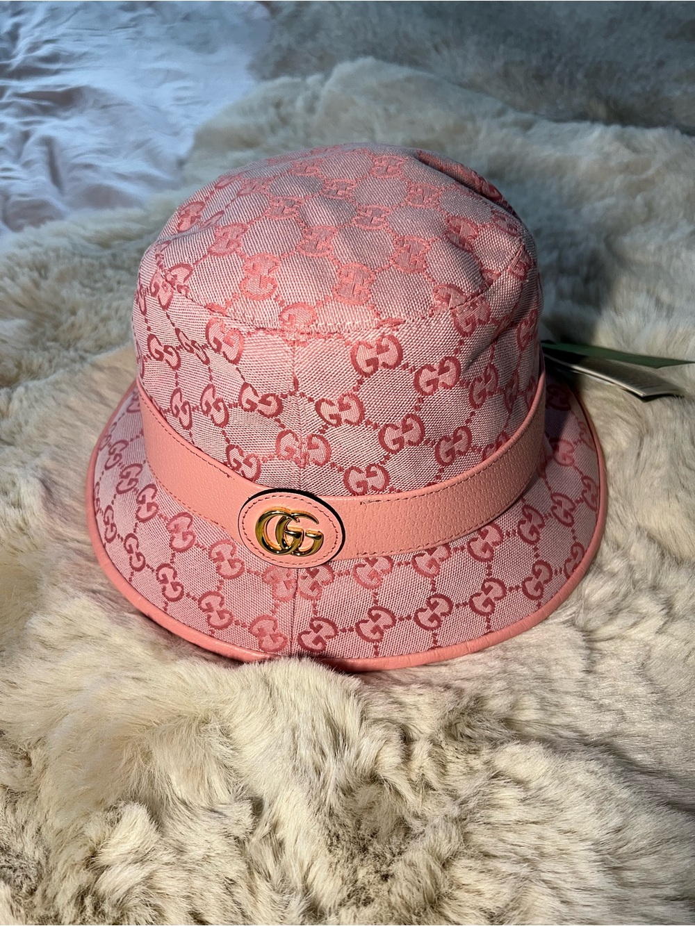 Gucci Pink GG Monogram Bucket Hat with Gold Logo